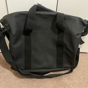 Rains Black Waterproof Duffel Tote with Shoulder Strap